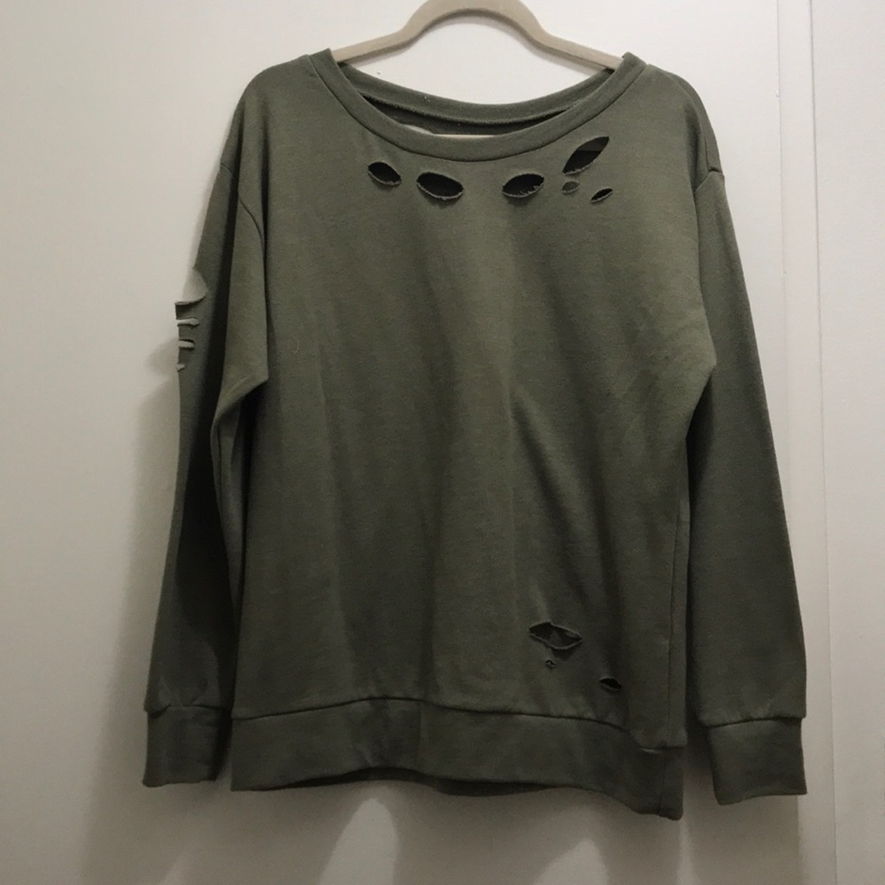 Olive ripped crewneck